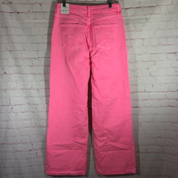 ZARA Hot Neon Pink The Boogie Pant Super Wide Leg Denim Jeans - Size 6 - Picture 4 of 13